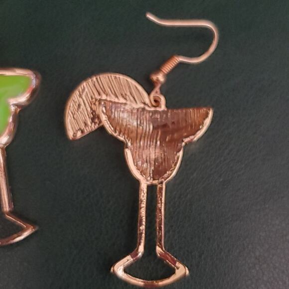 Cheers Margarita Earrings Lime Green Glasses with Sliced Lime‎ and Crystals - Picture 4 of 5